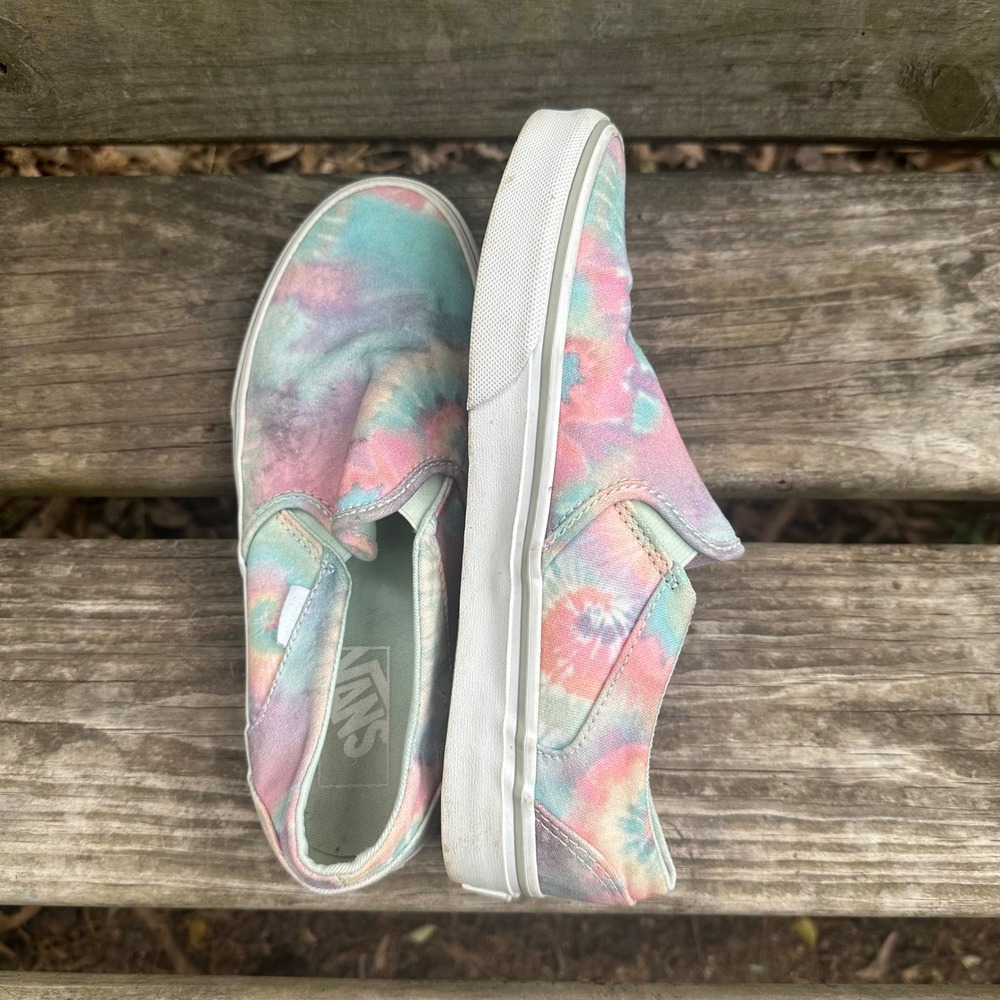 Vans Asher Slip-On Tie-Dye Pastel Multi-Color Canvas Sneaker Women Sz 7 Boho Y2K - Picture 4 of 8
